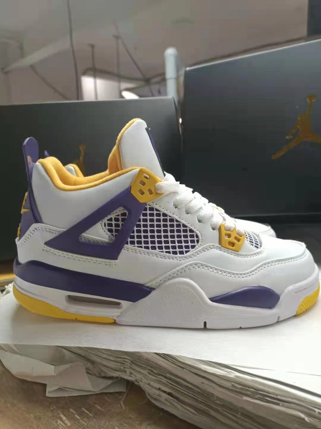 2021 Air Jordan 4 Lakers White Yellow Purple Shoes